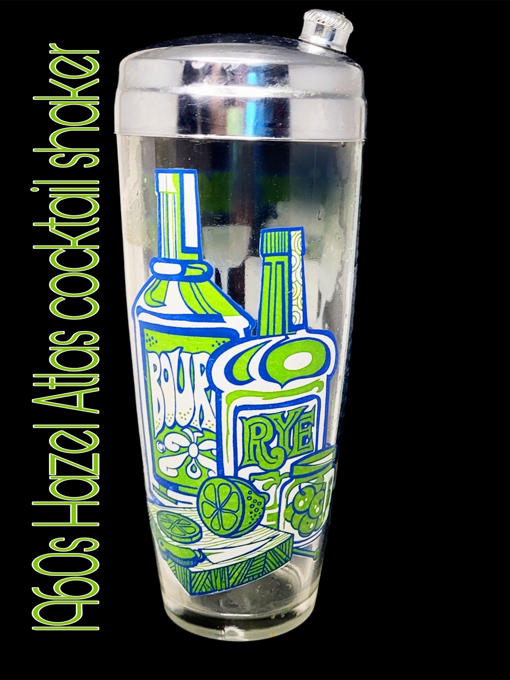 Vintage 1960s Mod Hazel Atlas Bouban Cocktail Shaker Lid Is Stuck